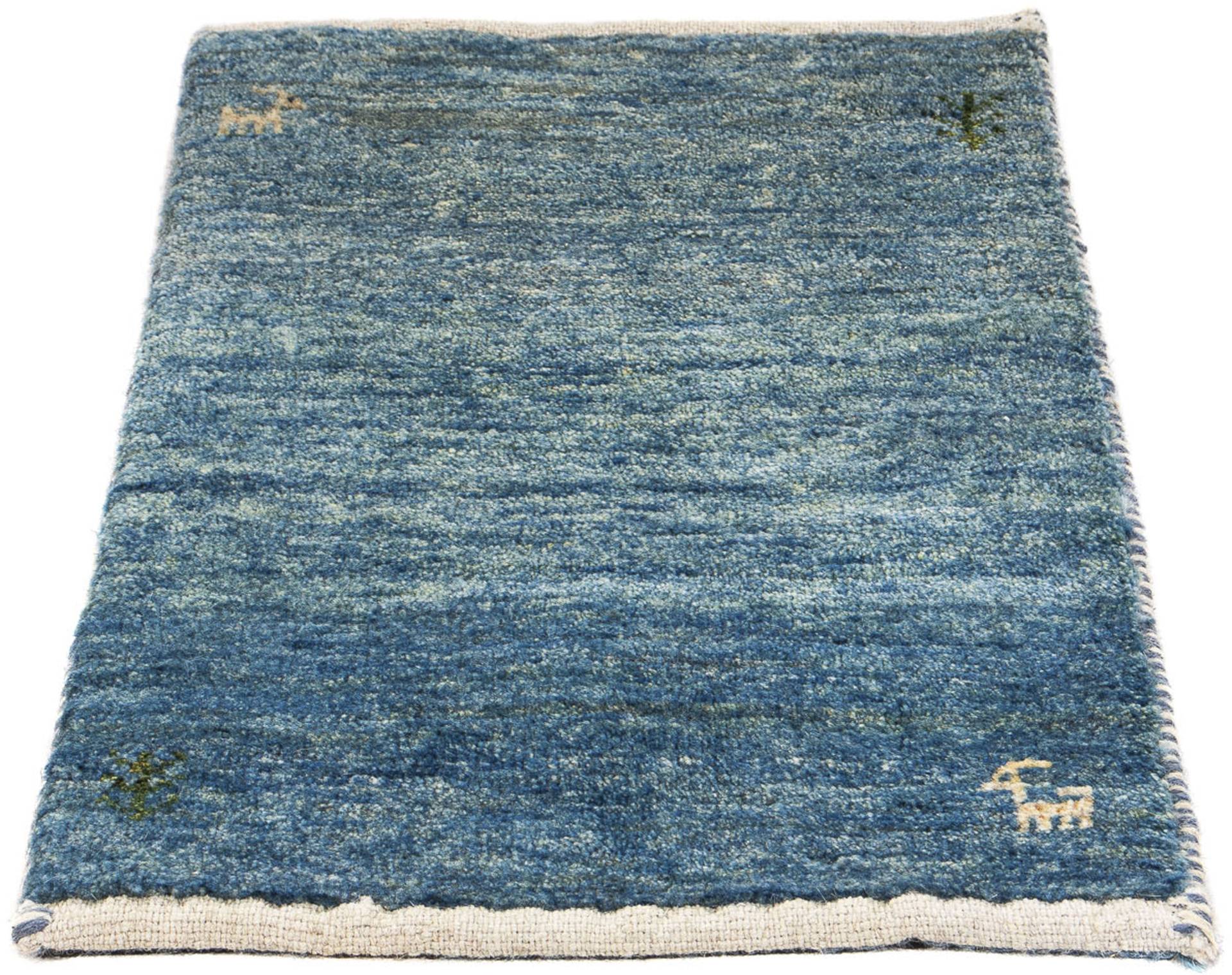 morgenland Wollteppich »Gabbeh - Loribaft Perser - 60 x 40 cm - hellblau«, rechteckig, Wohnzimmer, Handgeknüpft, Einzelstück mit Zertifikat von morgenland