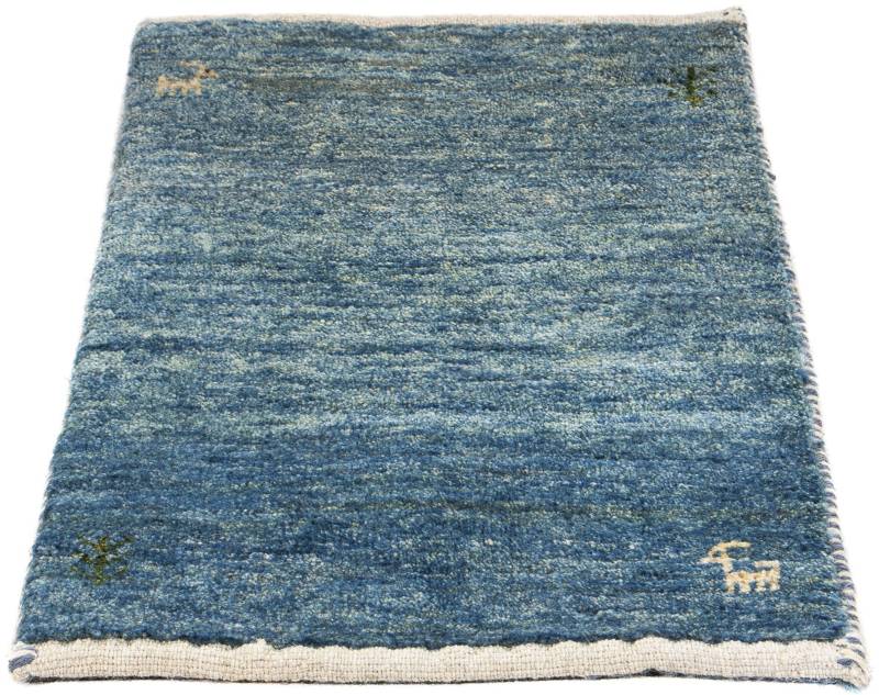 morgenland Wollteppich »Gabbeh - Loribaft Perser - 60 x 40 cm - hellblau«, rechteckig, 12 mm Höhe, Wohnzimmer, Handgeknüpft, Einzelstück mit Zertifikat von morgenland