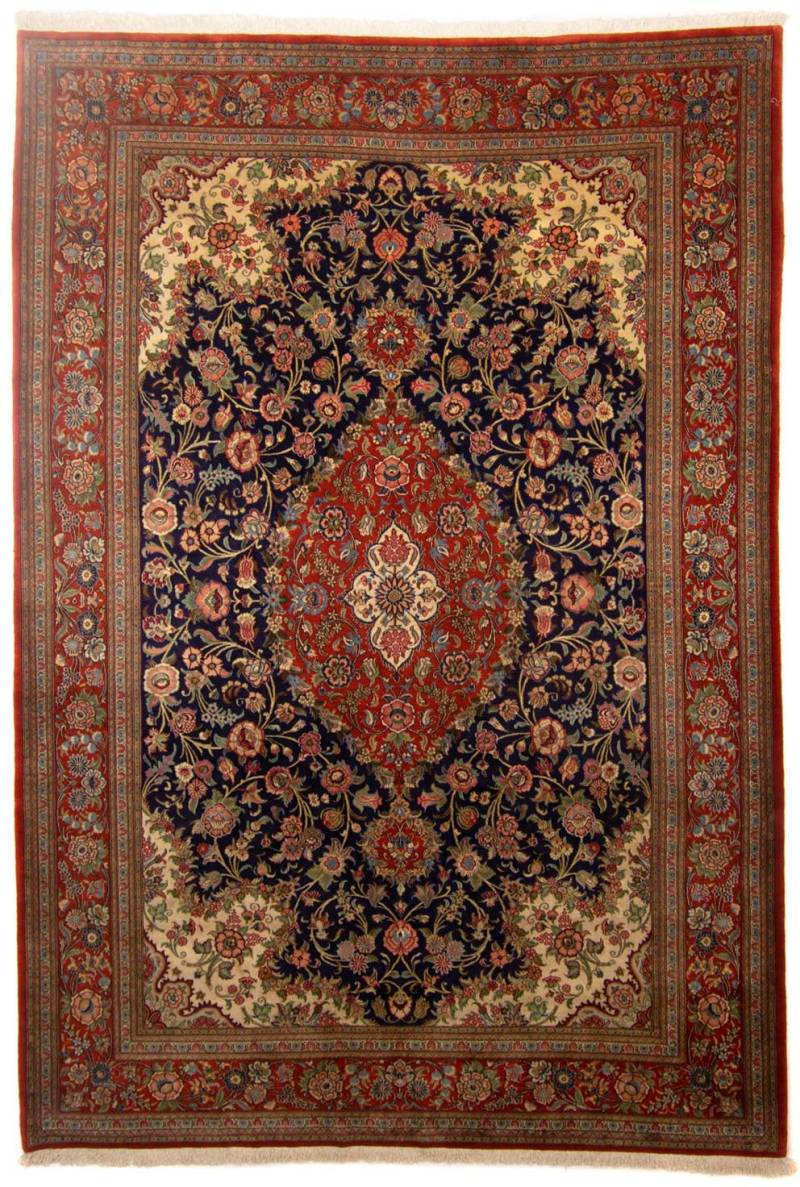 morgenland Wollteppich »Ghom Medaillon Blu scuro 345 x 250 cm«, rechteckig, Unikat mit Zertifikat von morgenland