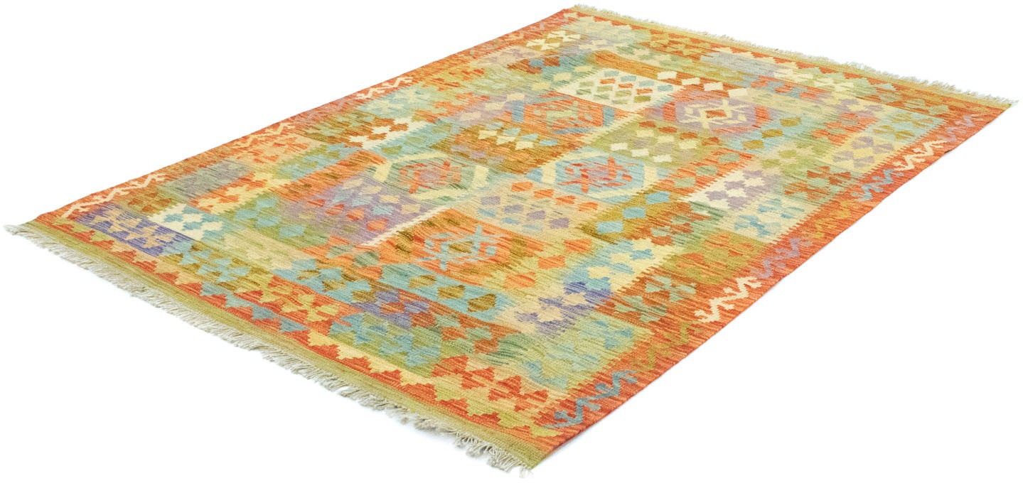 morgenland Wollteppich »Kelim Afghan Teppich handgewebt orange«, rechteckig, 5 mm Höhe, Kurzflor von morgenland