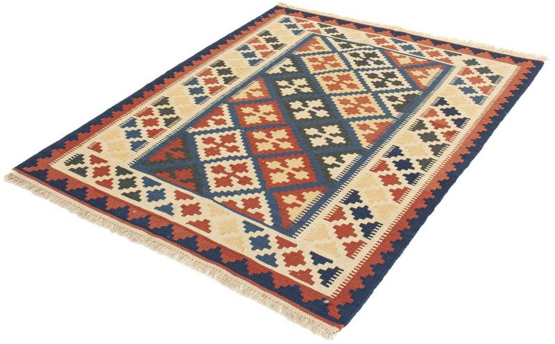 morgenland Wollteppich »Kelim - Oriental - 140 x 110 cm - dunkelblau«, rechteckig, 6 mm Höhe, Wohnzimmer, Einzelstück von morgenland