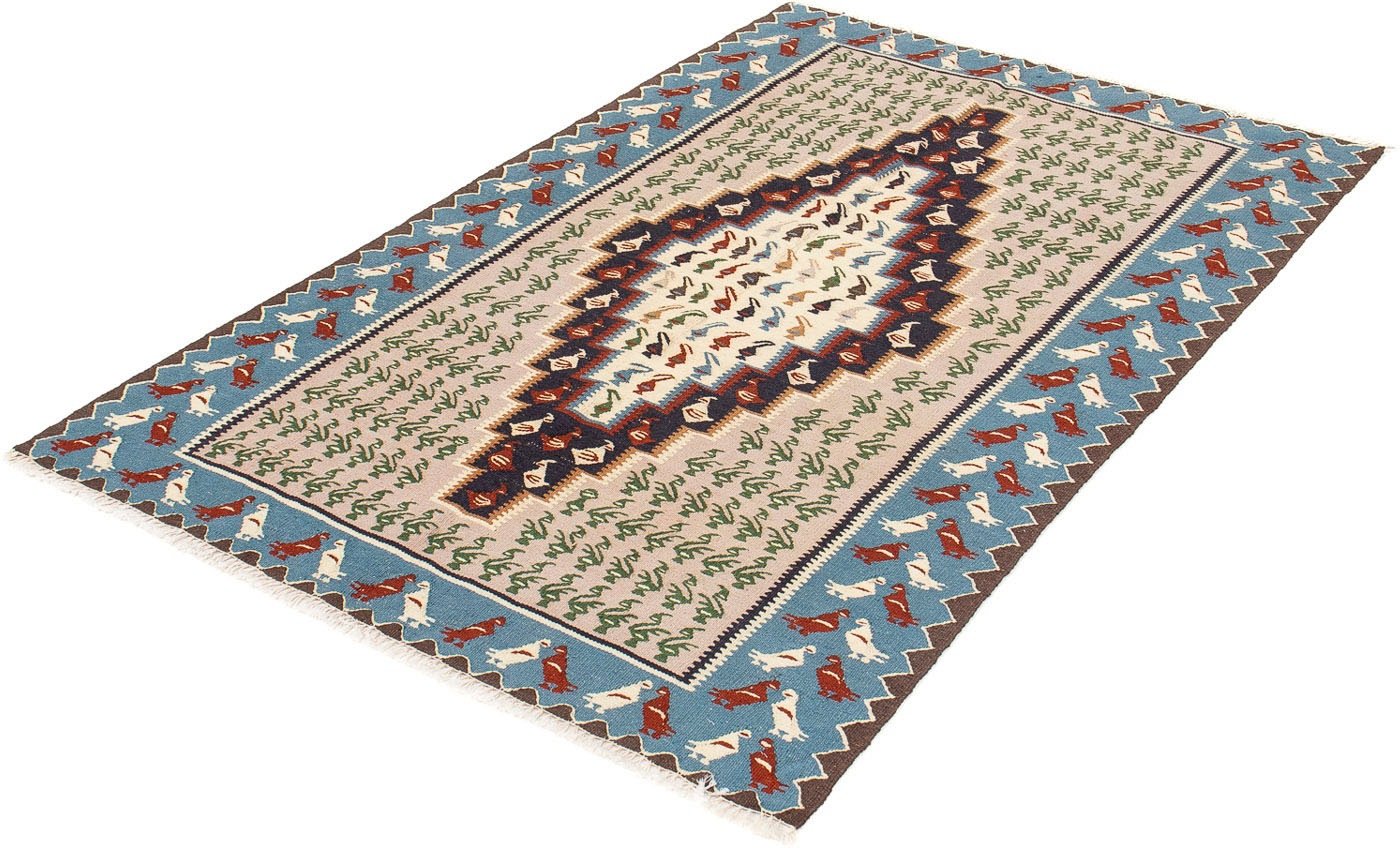 morgenland Wollteppich »Kelim - Oriental - 142 x 93 cm - beige«, rechteckig, Wohnzimmer, Einzelstück von morgenland