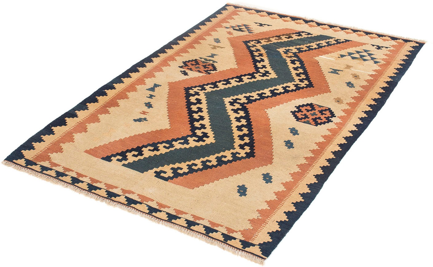 morgenland Wollteppich »Kelim - Oriental - 144 x 97 cm - beige«, rechteckig, Wohnzimmer, Einzelstück von morgenland