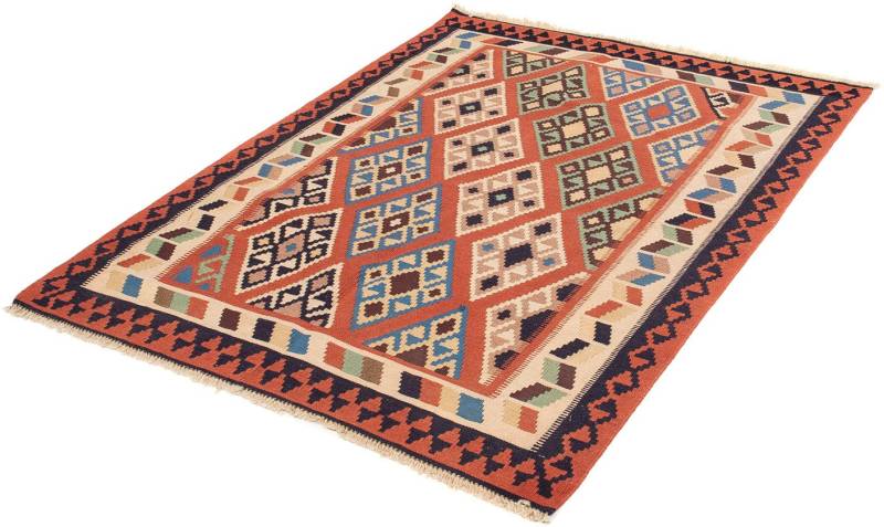 morgenland Wollteppich »Kelim - Oriental - 146 x 111 cm - hellrot«, rechteckig, 6 mm Höhe, Wohnzimmer, Einzelstück von morgenland