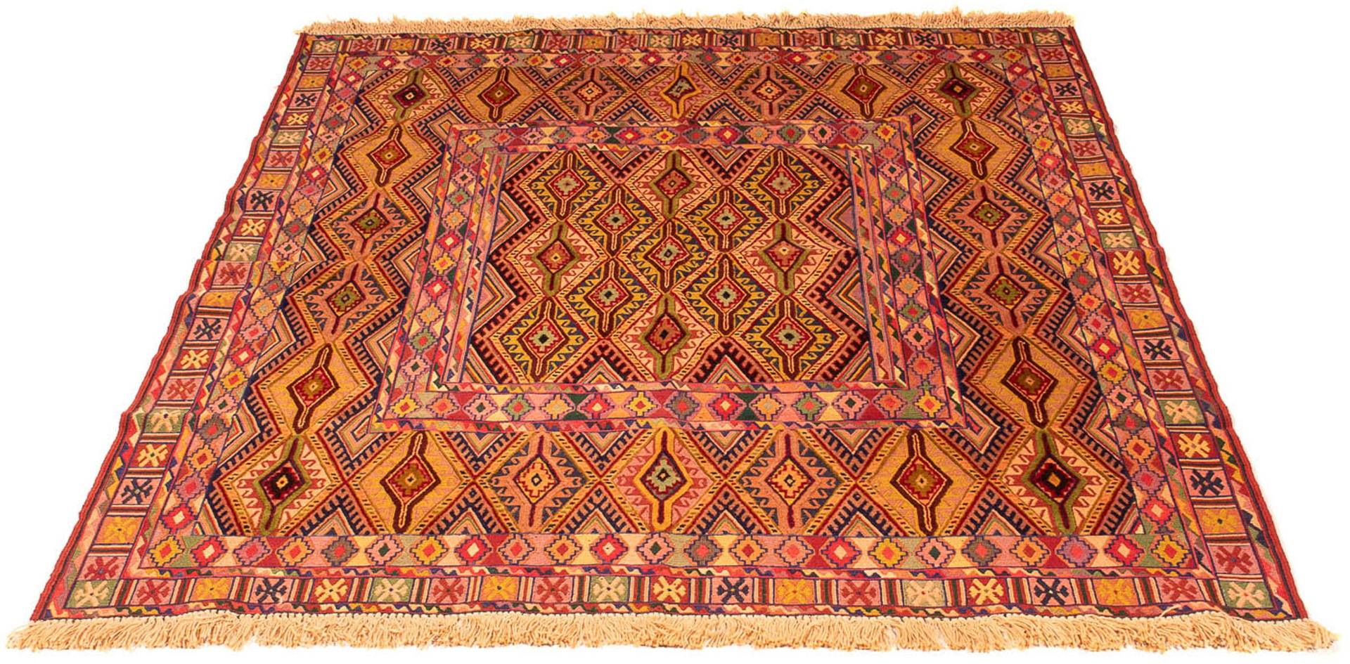 morgenland Wollteppich »Kelim - Oriental - 167 x 142 cm - mehrfarbig«, rechteckig, 4 mm Höhe, Wohnzimmer, Einzelstück von morgenland