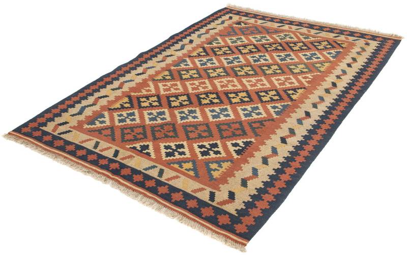 morgenland Wollteppich »Kelim - Oriental - 195 x 124 cm - orange«, rechteckig, Wohnzimmer, Einzelstück von morgenland