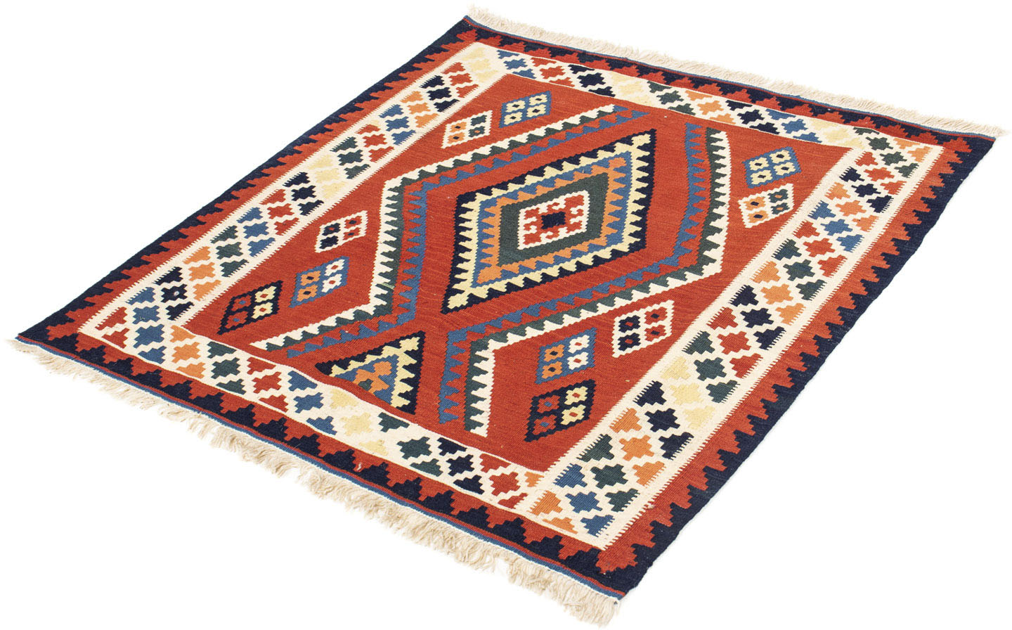 morgenland Wollteppich »Kelim - Oriental quadratisch - 102 x 98 cm - dunkelrot«, quadratisch, 6 mm Höhe, Wohnzimmer, Einzelstück von morgenland