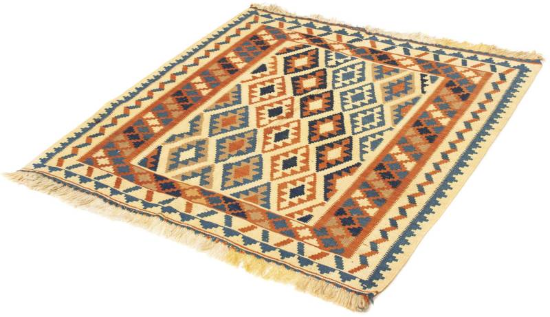 morgenland Wollteppich »Kelim - Oriental quadratisch - 103 x 100 cm - beige«, quadratisch, 6 mm Höhe, Wohnzimmer, Einzelstück von morgenland