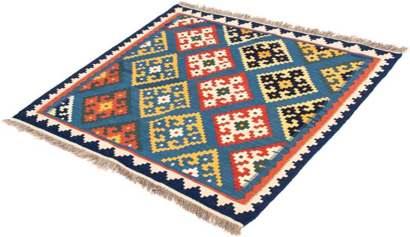 morgenland Wollteppich »Kelim - Oriental quadratisch - 103 x 93 cm - hellblau«, quadratisch, 6 mm Höhe, Wohnzimmer, Einzelstück von morgenland