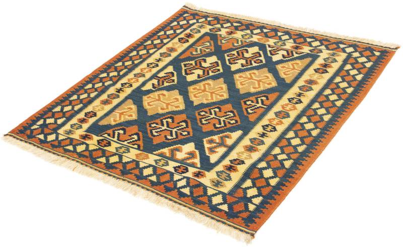 morgenland Wollteppich »Kelim - Oriental quadratisch - 104 x 100 cm - dunkelblau«, quadratisch, 6 mm Höhe, Wohnzimmer, Einzelstück von morgenland