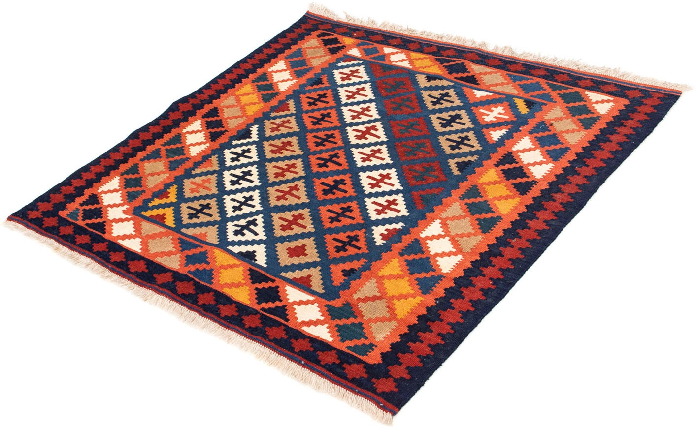 morgenland Wollteppich »Kelim - Oriental quadratisch - 104 x 100 cm - dunkelblau«, quadratisch, Wohnzimmer, Einzelstück von morgenland