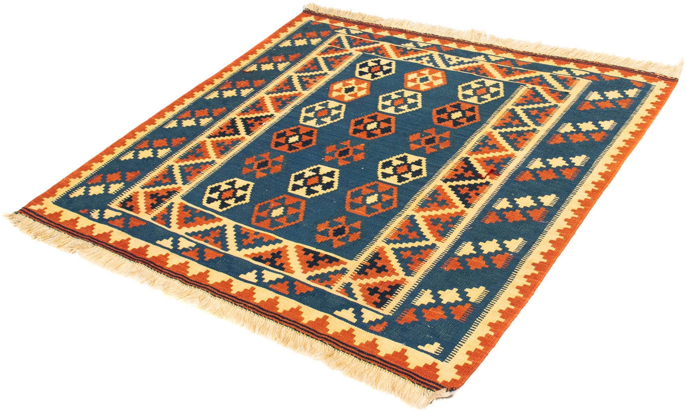 morgenland Wollteppich »Kelim - Oriental quadratisch - 105 x 103 cm - dunkelblau«, quadratisch, Wohnzimmer, Einzelstück von morgenland