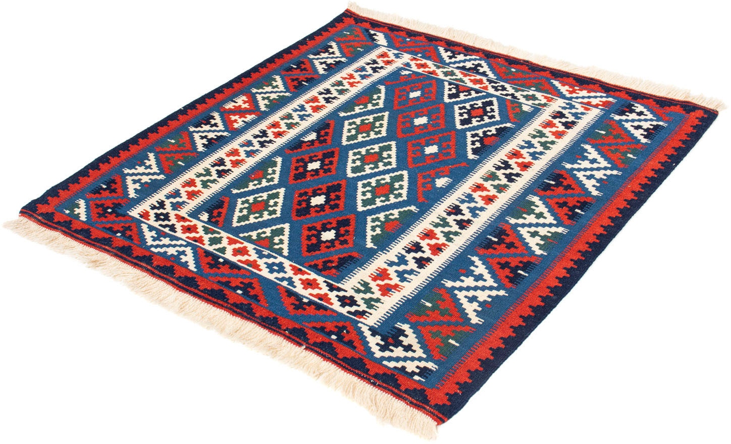 morgenland Wollteppich »Kelim - Oriental quadratisch - 109 x 104 cm - dunkelblau«, quadratisch, Wohnzimmer, Einzelstück von morgenland