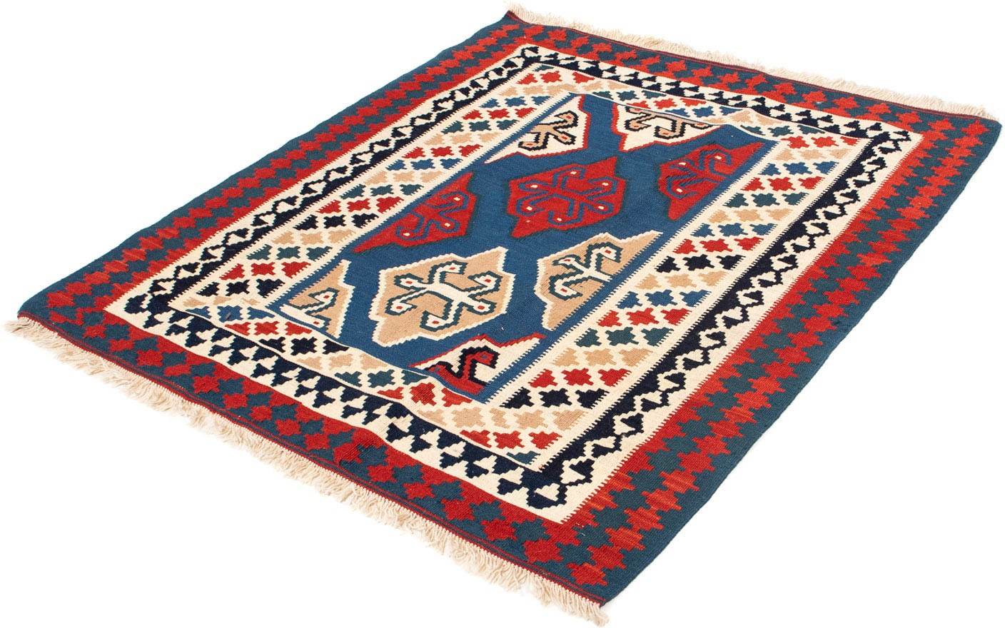 morgenland Wollteppich »Kelim - Oriental quadratisch - 120 x 112 cm - dunkelblau«, quadratisch, Wohnzimmer, Einzelstück von morgenland