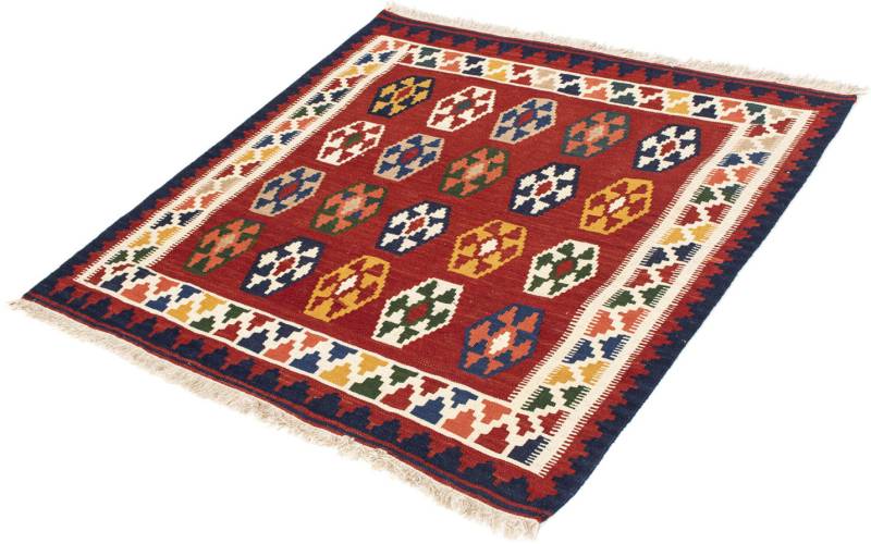 morgenland Wollteppich »Kelim - Oriental quadratisch - 96 x 95 cm - dunkelrot«, quadratisch, 6 mm Höhe, Wohnzimmer, Einzelstück von morgenland