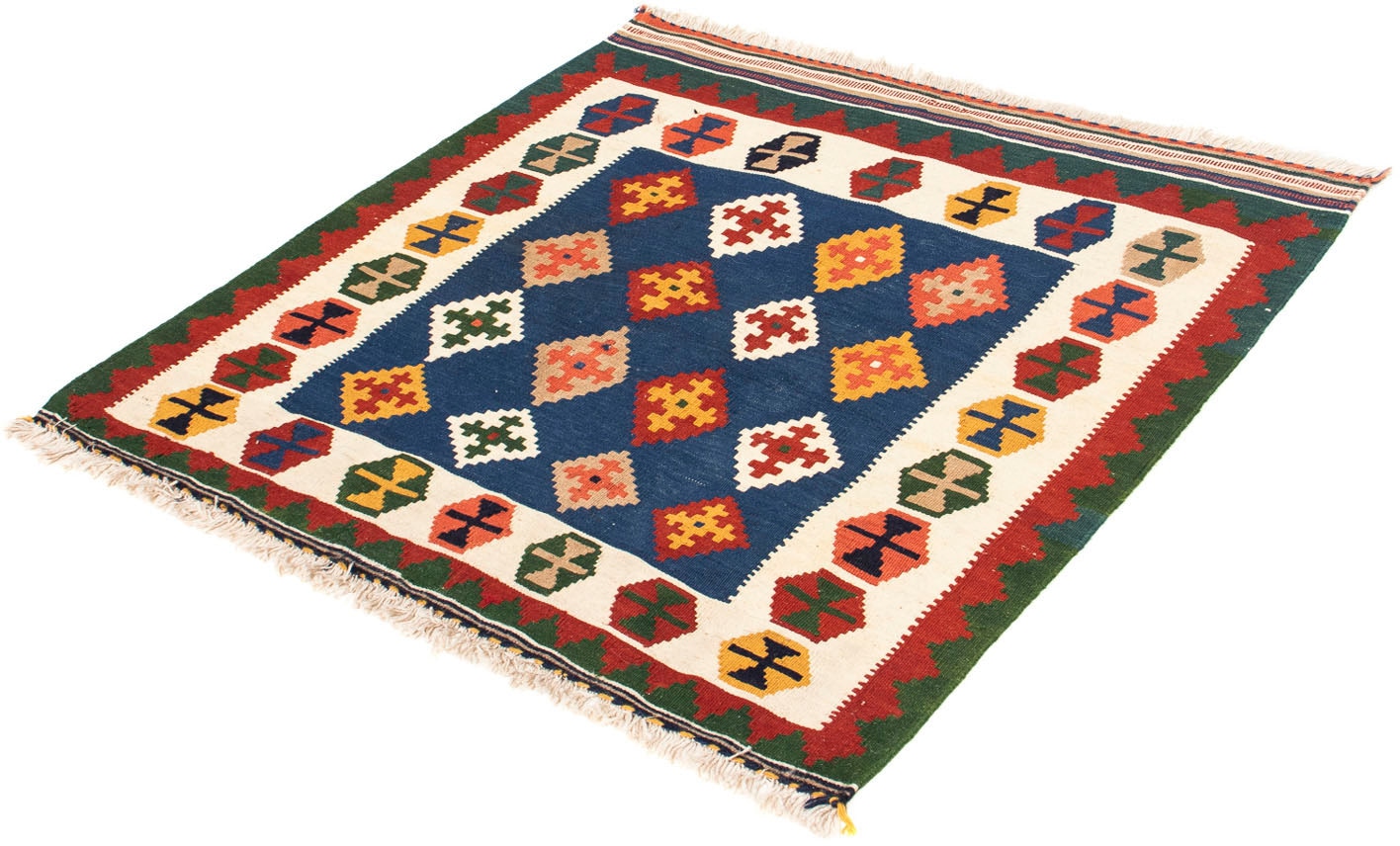 morgenland Wollteppich »Kelim - Oriental quadratisch - 98 x 98 cm - dunkelblau«, quadratisch, Wohnzimmer, Einzelstück von morgenland