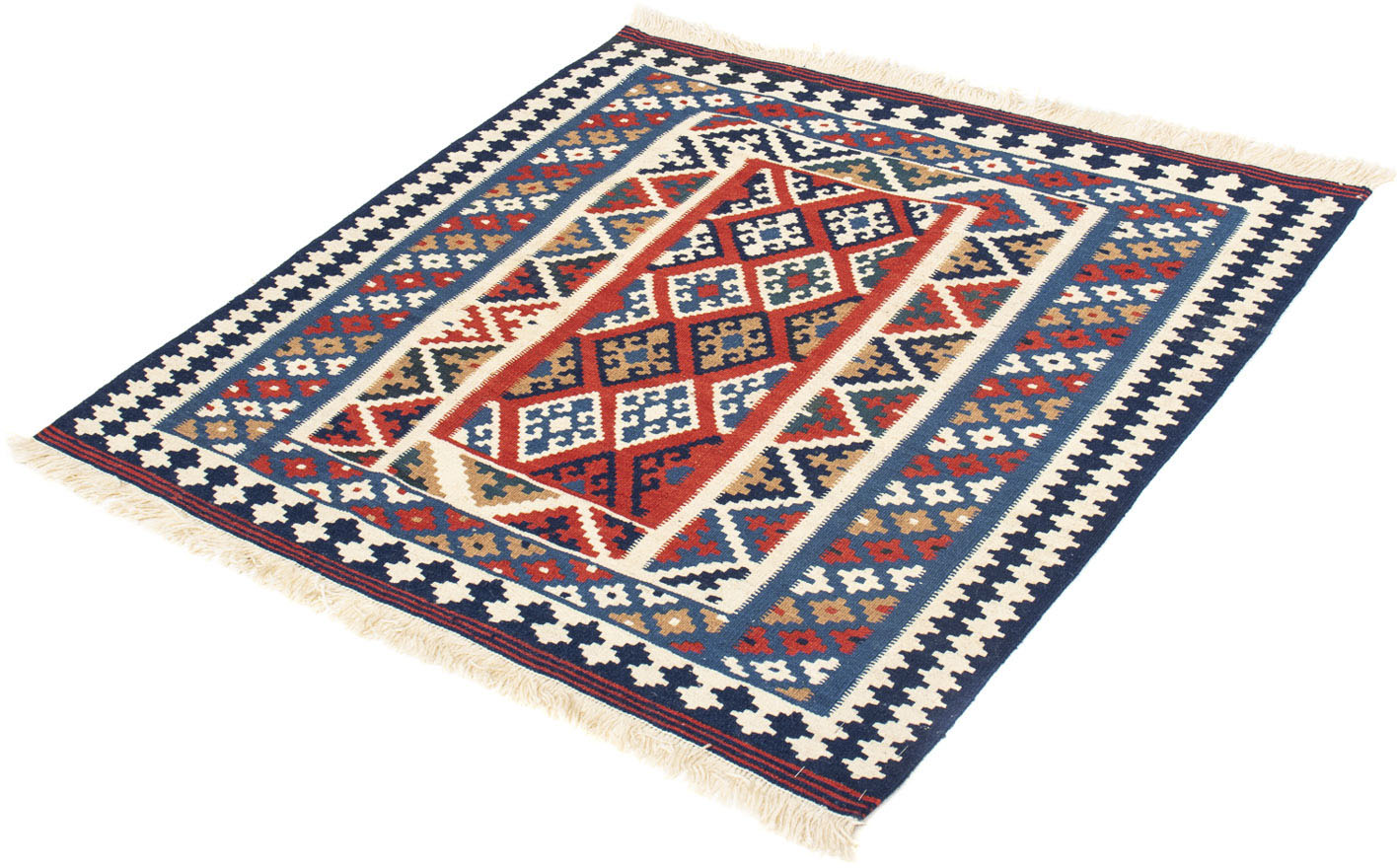 morgenland Wollteppich »Kelim - Oriental quadratisch - 99 x 95 cm - dunkelblau«, quadratisch, Wohnzimmer, Einzelstück von morgenland