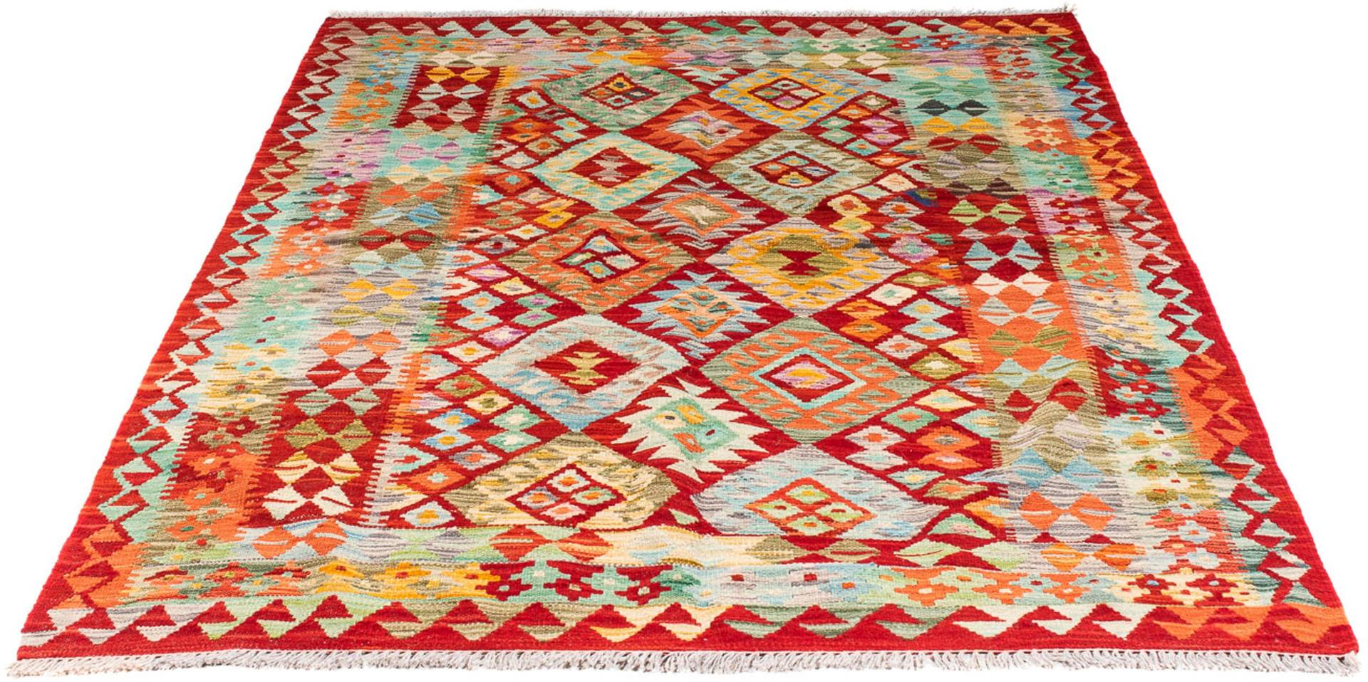 morgenland Wollteppich »Kelim - Splash - 183 x 134 cm - dunkelrot«, rechteckig, 4 mm Höhe, Wohnzimmer, Einzelstück von morgenland