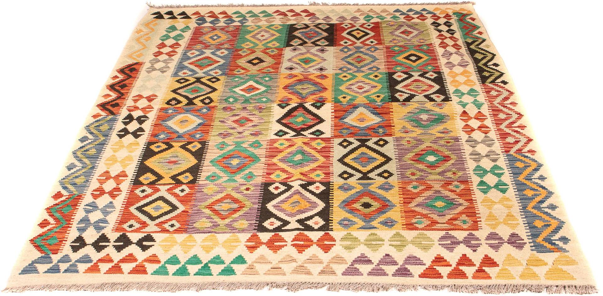 morgenland Wollteppich »Kelim - Splash - 203 x 157 cm - mehrfarbig«, rechteckig, 4 mm Höhe, Wohnzimmer, Einzelstück von morgenland