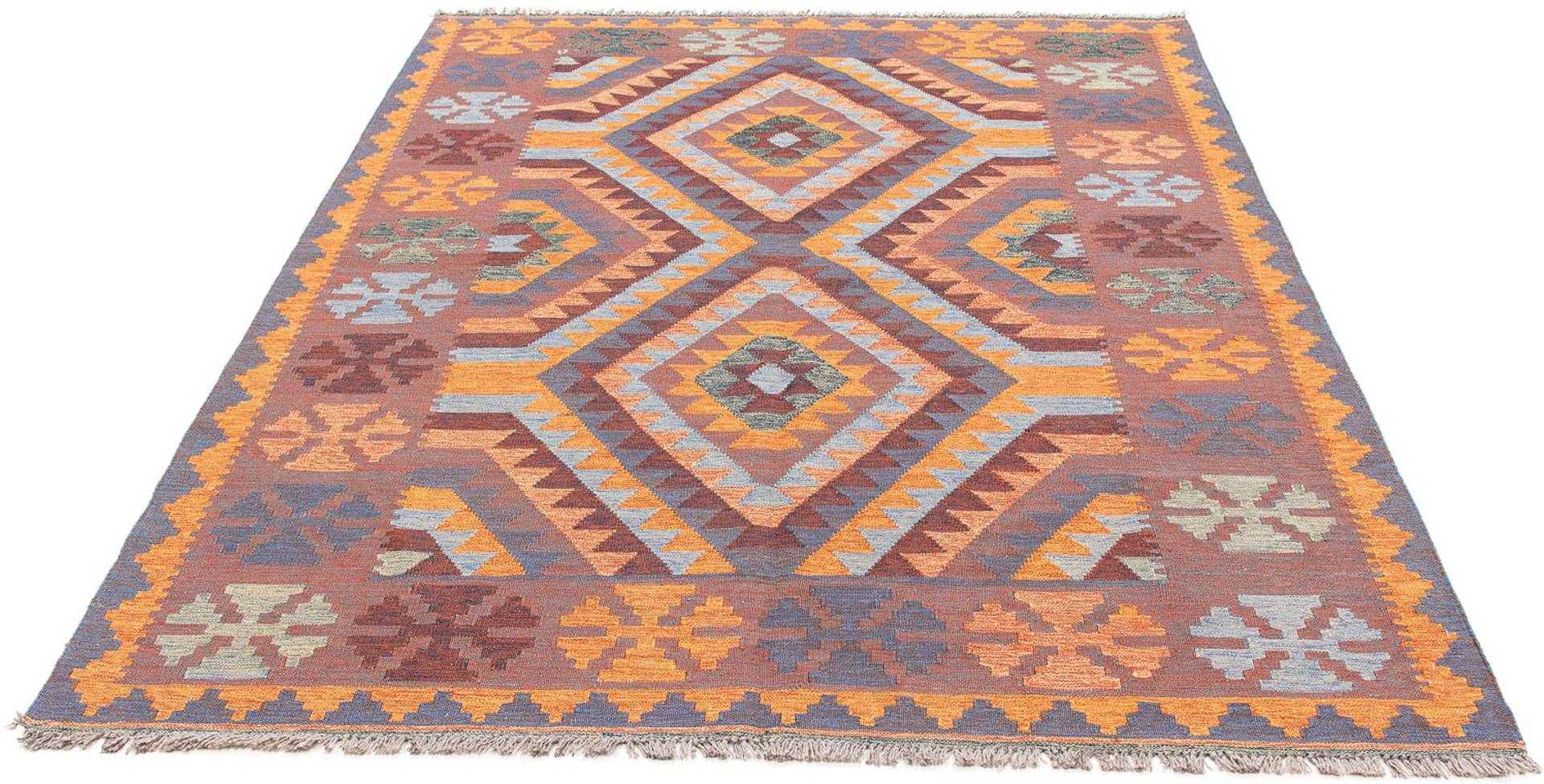 morgenland Wollteppich »Kelim - Trendy - 206 x 155 cm - mehrfarbig«, rechteckig, 4 mm Höhe, Wohnzimmer, Einzelstück von morgenland