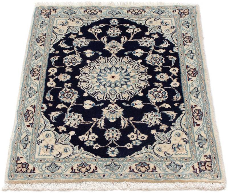 morgenland Wollteppich »Nain Blumenmuster Blu scuro 85 x 55 cm«, rechteckig, 10 mm Höhe, Handgeknüpft von morgenland