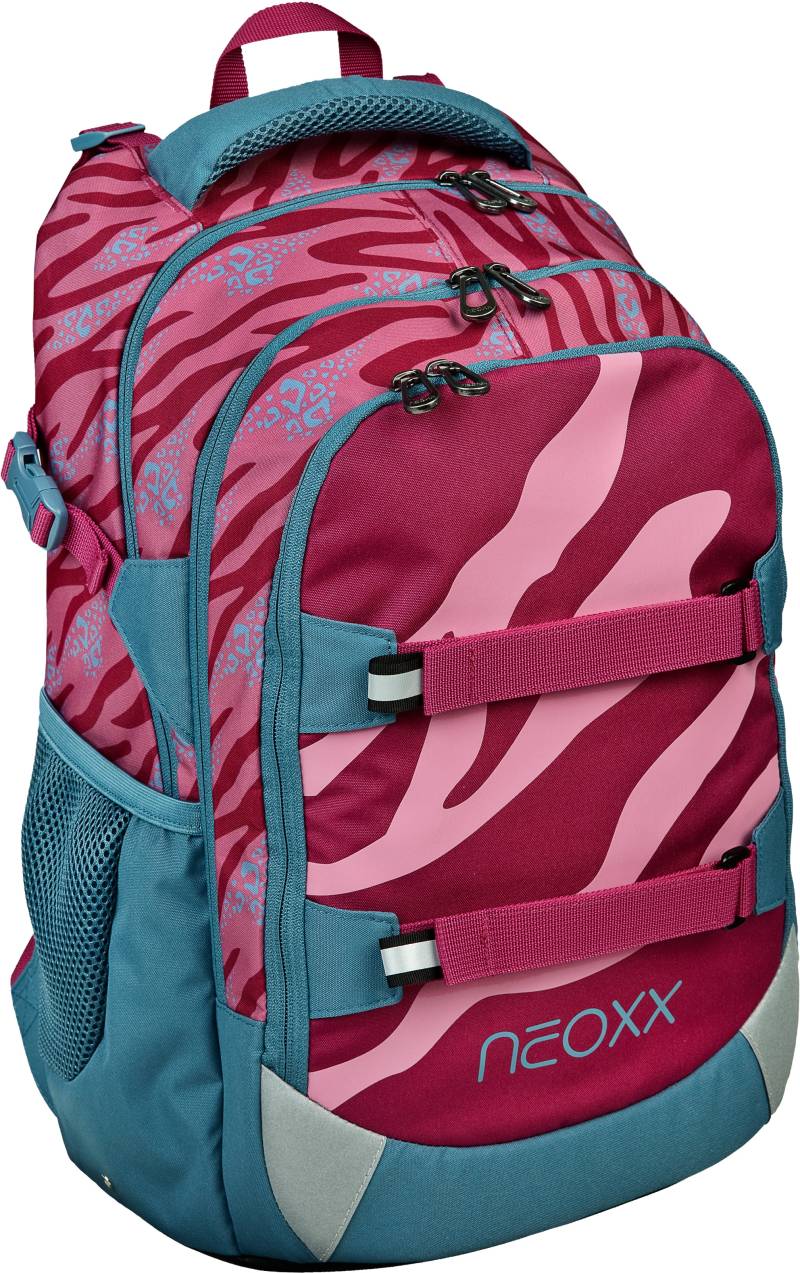 neoxx Schulrucksack »Active, Berry Vibes«, reflektierende Details-Floureszierende Flächen, aus recycelten PET Flaschen von neoxx