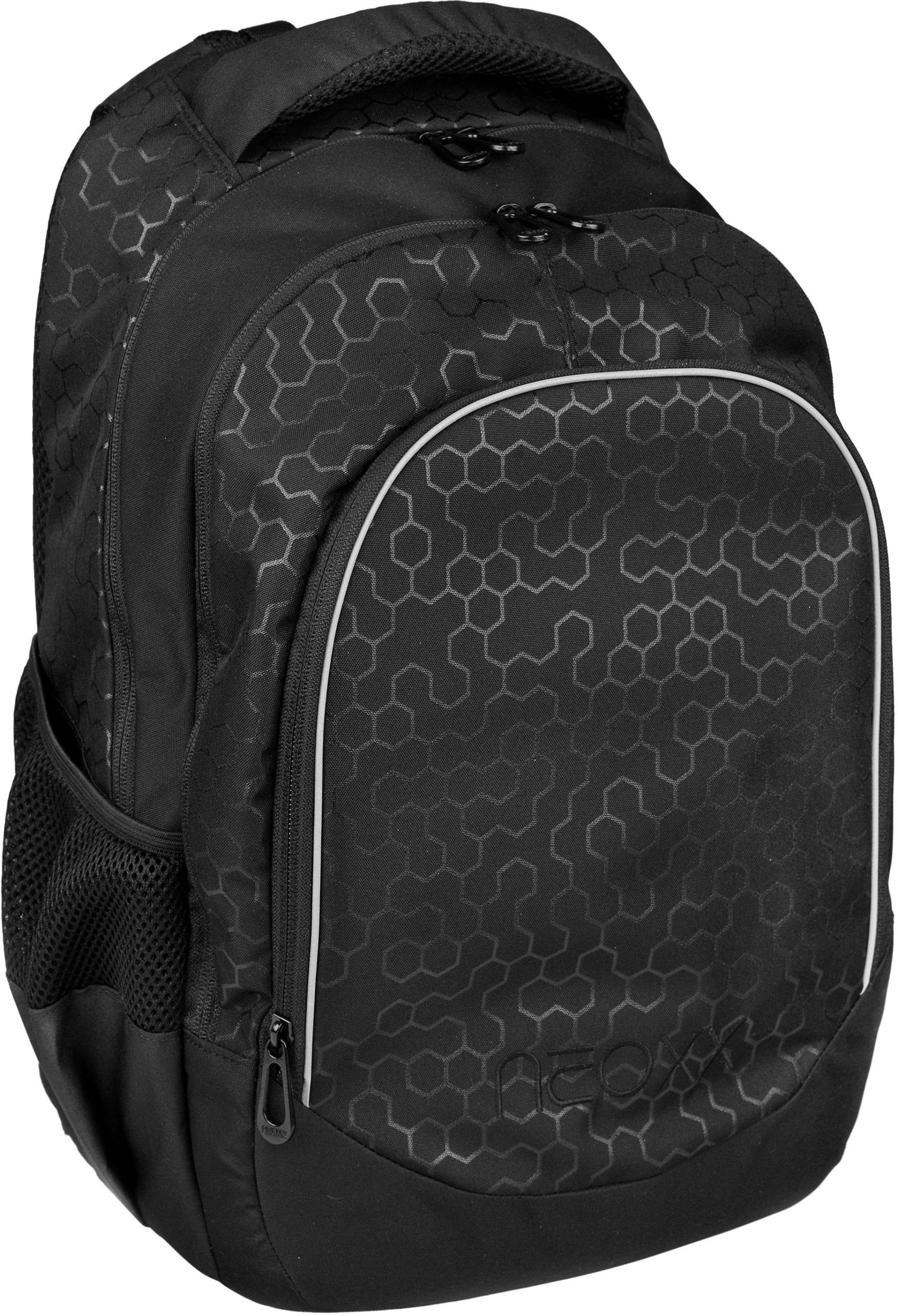 neoxx Schulrucksack »Fly, Lost in black«, Reflektionsnaht, aus recycelten PET-Flaschen von neoxx