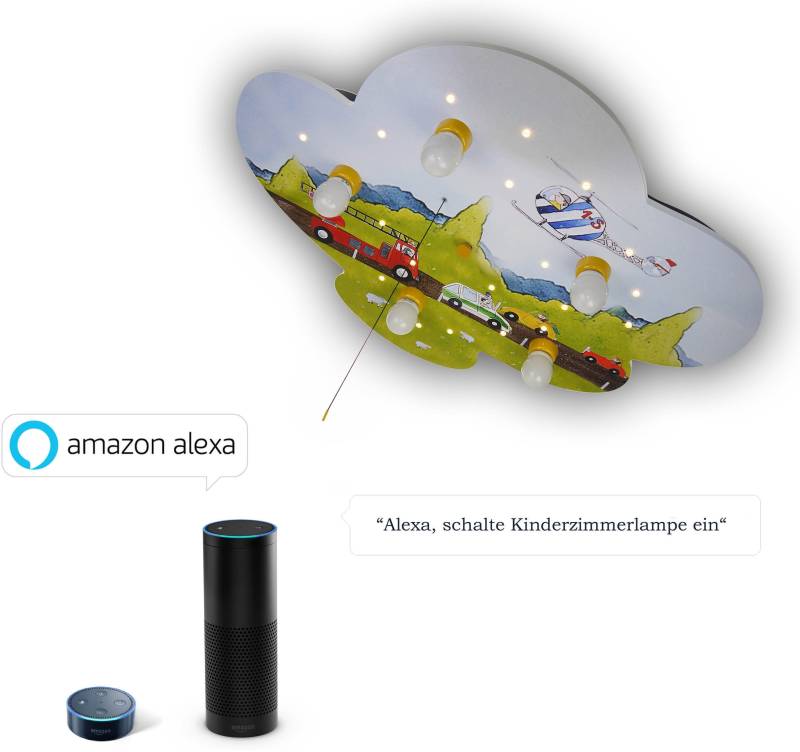 niermann Deckenleuchte »Wolke Autos«, 5 flammig, Leuchtmittel E14   ohne Leuchtmittel, Deckenleuchte Wolke, Autos "Amazon Alexa kompatibel" von niermann