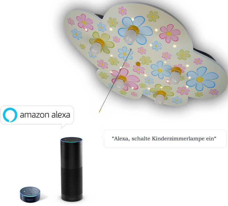 niermann Deckenleuchte »Wolke Blumen«, 5 flammig, Leuchtmittel E14   ohne Leuchtmittel, Deckenleuchte Wolke, Bunte Blumen "Amazon Alexa kompatibel" von niermann