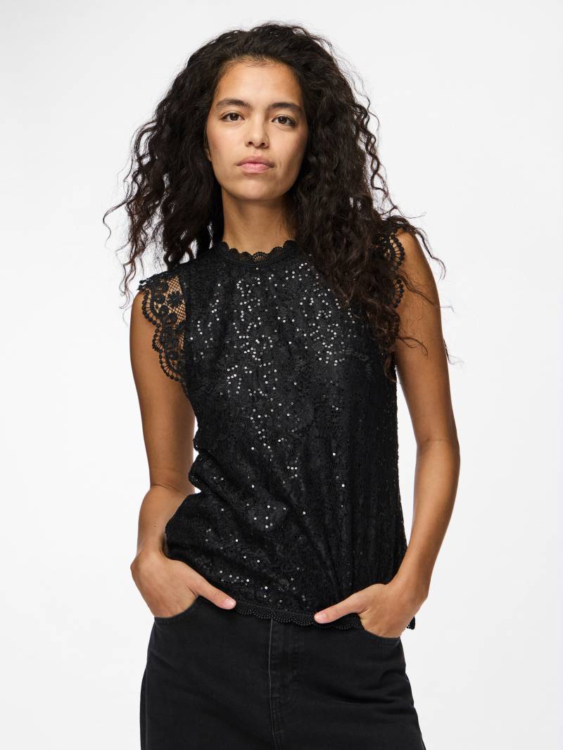 pieces Spitzentop »PCOLLINE SL LACE SEQUINS TOP NOOS« von pieces