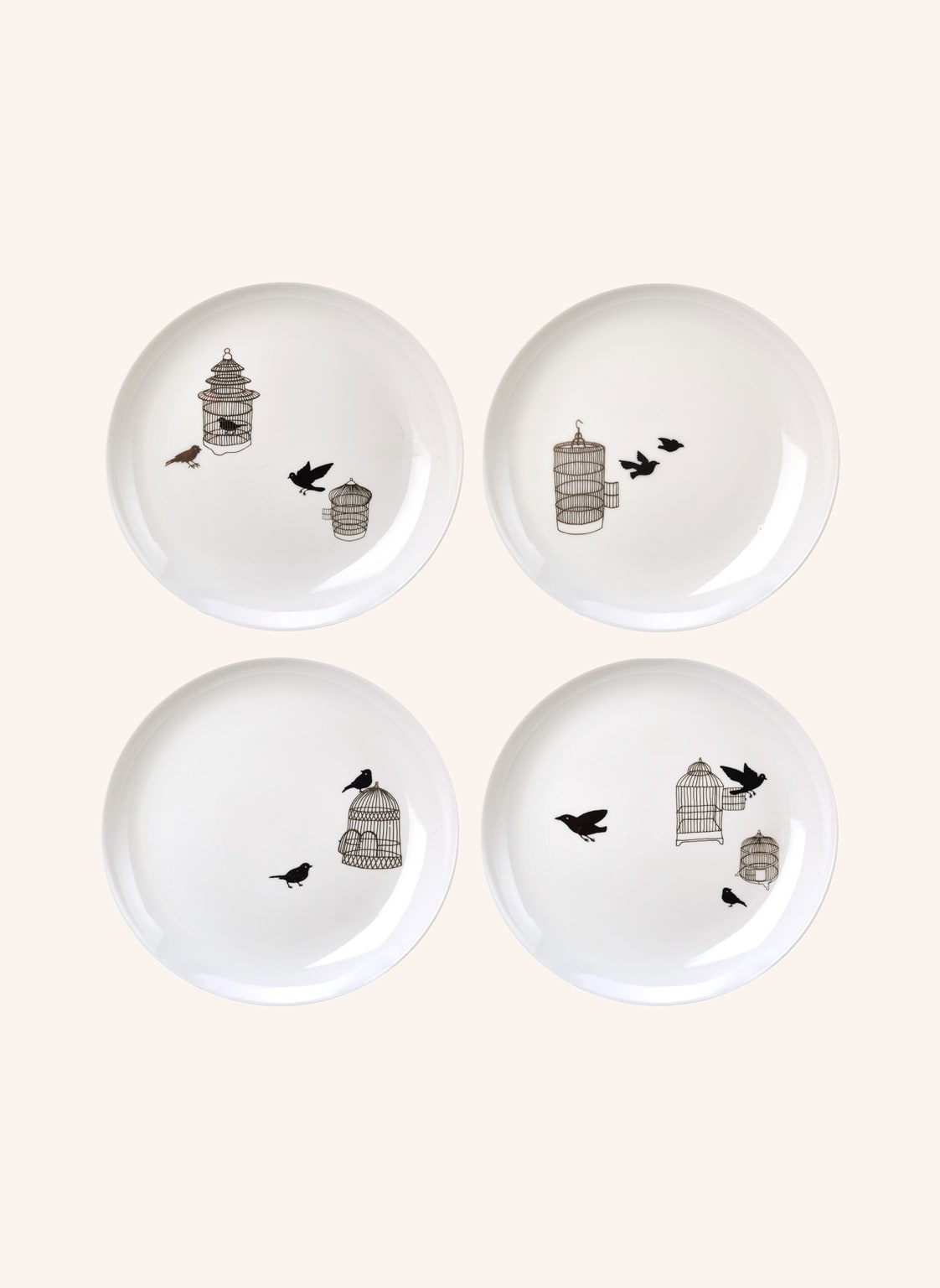 Polspotten 4er-Set Dessertteller Freedom Birds weiss von POLSPOTTEN