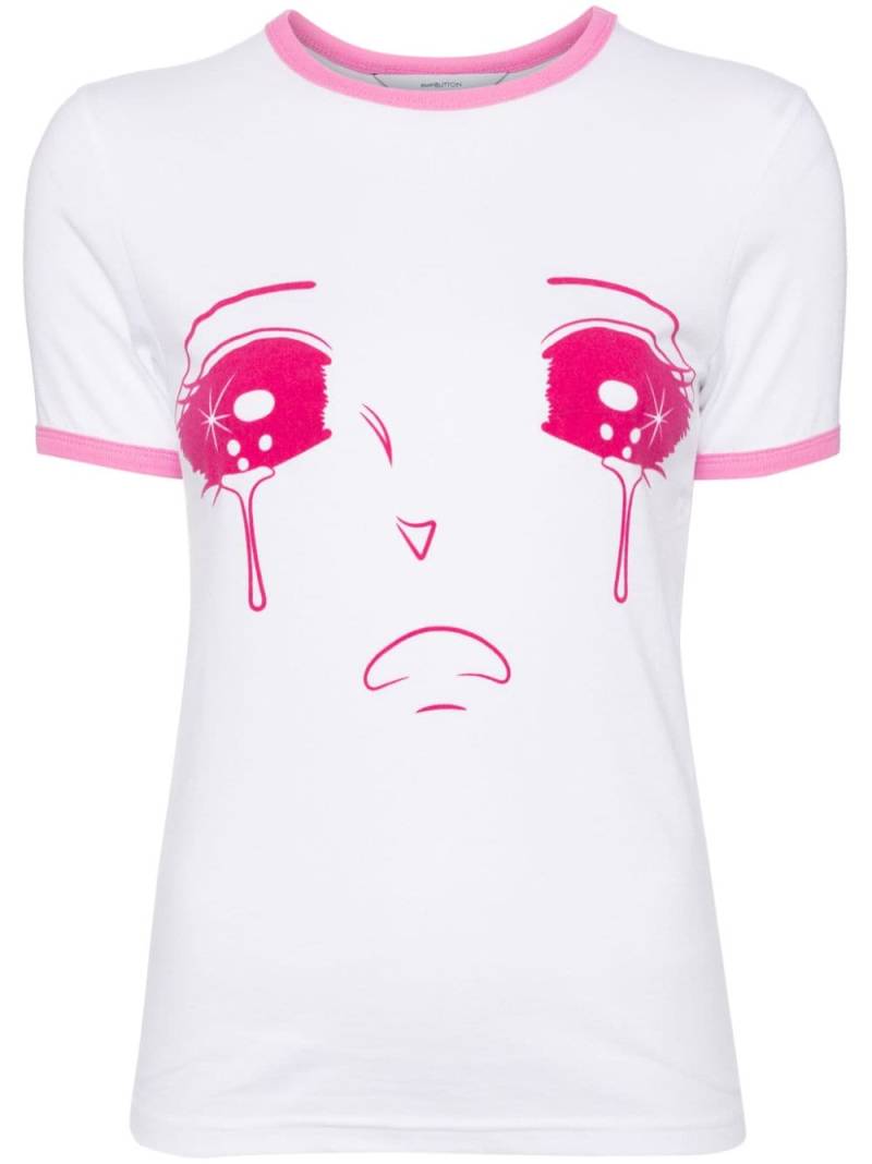 pushBUTTON Pink Rib Point T-shirt - White von pushBUTTON