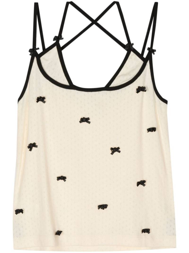 pushBUTTON bow-appliqué cotton top - Neutrals von pushBUTTON