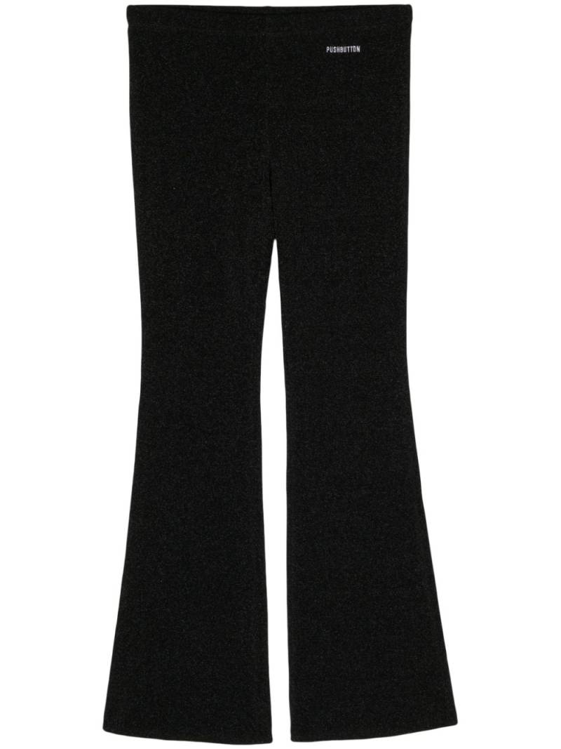 pushBUTTON logo-embroidered lurex flared trousers - Black von pushBUTTON