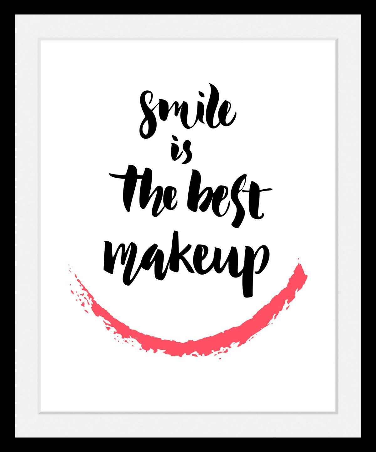 queence Bild »Smile«, Schwarz-Weiss-Schriftzug-Motivationsbilder, HD Premium Poster-Druck inkl. Holzrahmen von queence