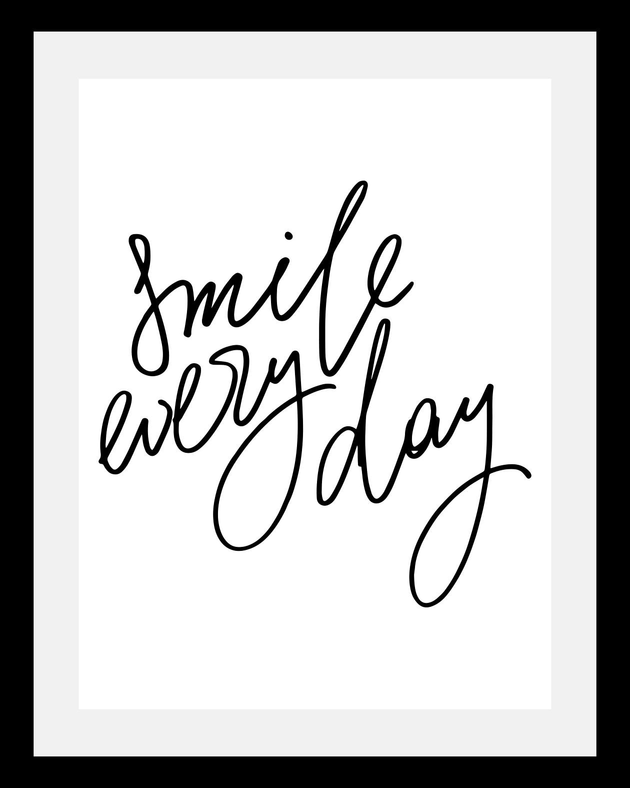 queence Bild »Smile«, Sprüche & Texte-Schriftzug-Schwarz-Weiss-Motivationsbilder, HD Premium Poster-Druck inkl. Holzrahmen von queence