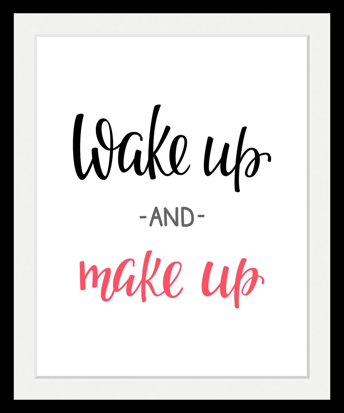 queence Bild »Wake up«, Schwarz-Weiss-Schriftzug-Motivationsbilder-Fashion, HD Premium Poster-Druck inkl. Holzrahmen von queence