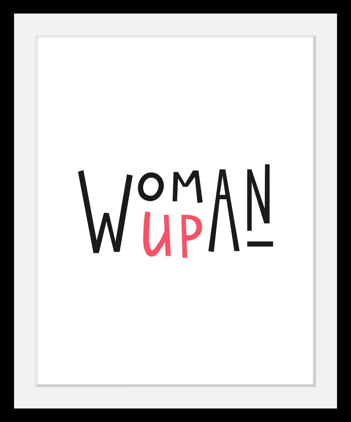 queence Bild »Woman«, Schwarz-Weiss-Schriftzug-Motivationsbilder-Fashion-Frau, HD Premium Poster-Druck inkl. Holzrahmen von queence