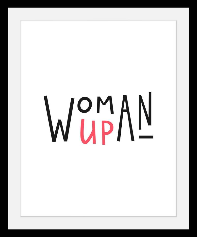 queence Bild »Woman«, Schwarz-Weiss-Schriftzug-Motivationsbilder-Fashion-Frau, HD Premium Poster-Druck inkl. Holzrahmen von queence