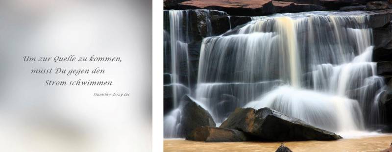 queence Leinwandbild »Quelle«, Stein-Wasserfall-Wasserfallbilder-Kunst-Modern-Spa-Spa Bilder-Sprüche-Sprüche & Texte-Schriftzug-Schriftzüge, (Set), Premium-Leinwandstoff, Handarbeit aus Deutschland, Zitat, 2er Set von queence