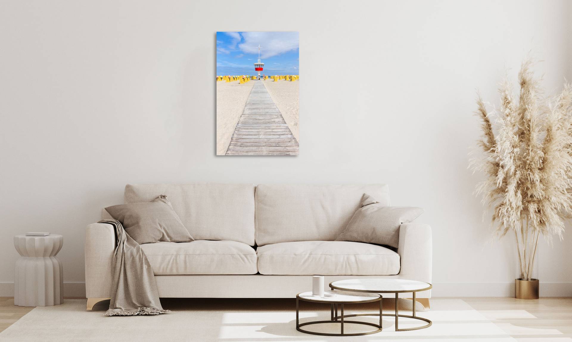 queence Acrylglasbild »Early«, Strand-Steg-Meer-Meer Bilder-Leuchtturm, (1 St.), Fine Art-Print in Galeriequalität von queence