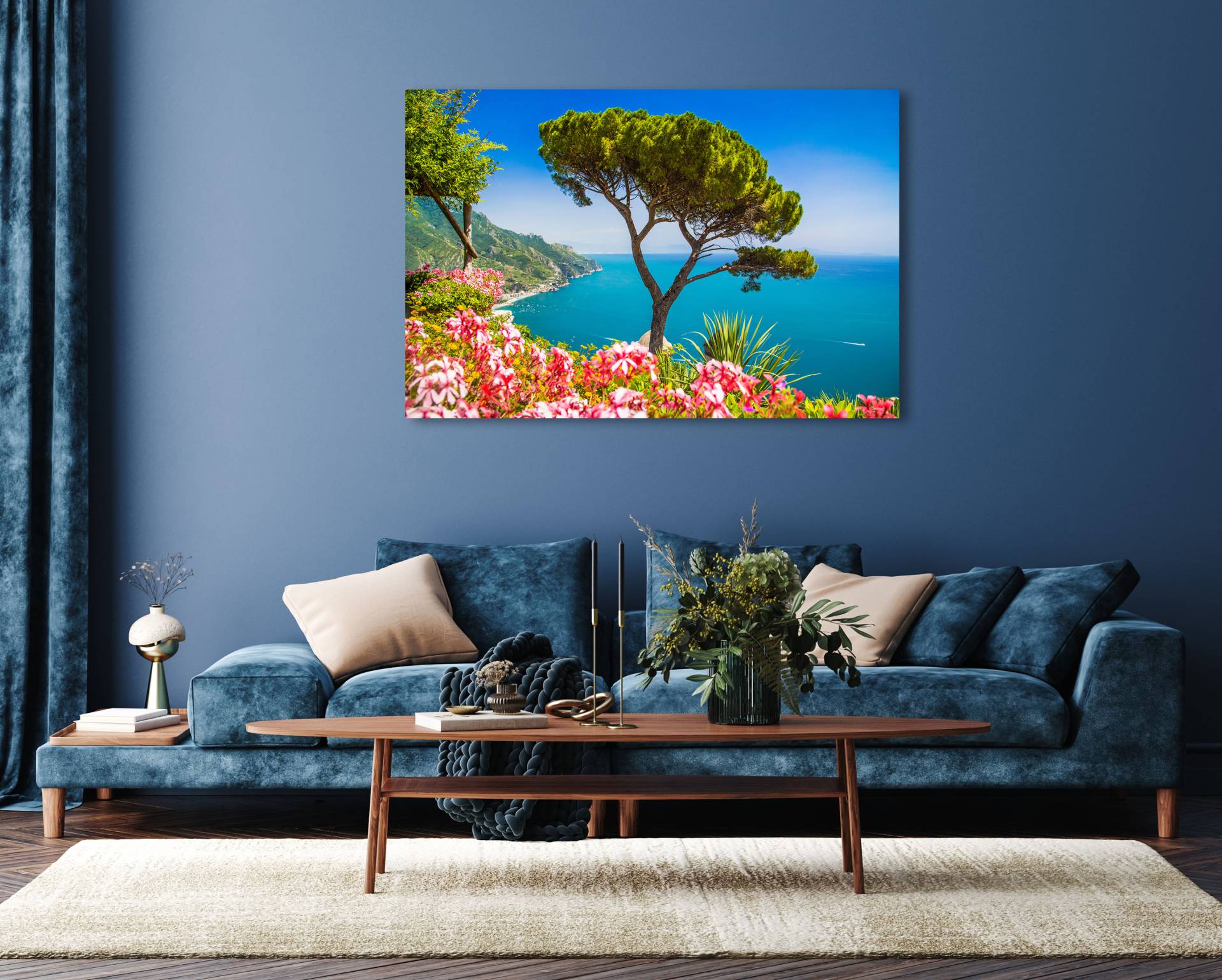 queence Acrylglasbild »Meerblick«, Landschaft-Italien-Spanien-Pflanzen-Himmel-Meer-Meer Bilder, (1 St.), Fine Art-Print in Galeriequalität von queence