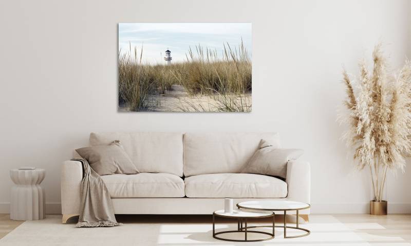 queence Acrylglasbild »Erasmus«, Strand-Himmel-Düne-Deutschland-Gräser-Meer-Meer Bilder-Spa-Leuchtturm, (1 St.), Fine Art-Print in Galeriequalität von queence