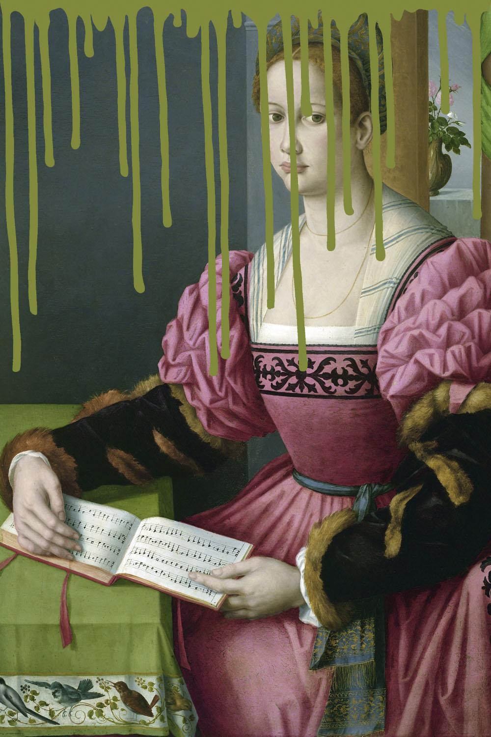 queence Acrylglasbild »Frau mit Buch und Farbklecks«, Kunst-Gemälde-Frau-Bilder von Frauen-Historische Persönlichkeiten-Formen, Fine Art-Print in Galeriequalität von queence