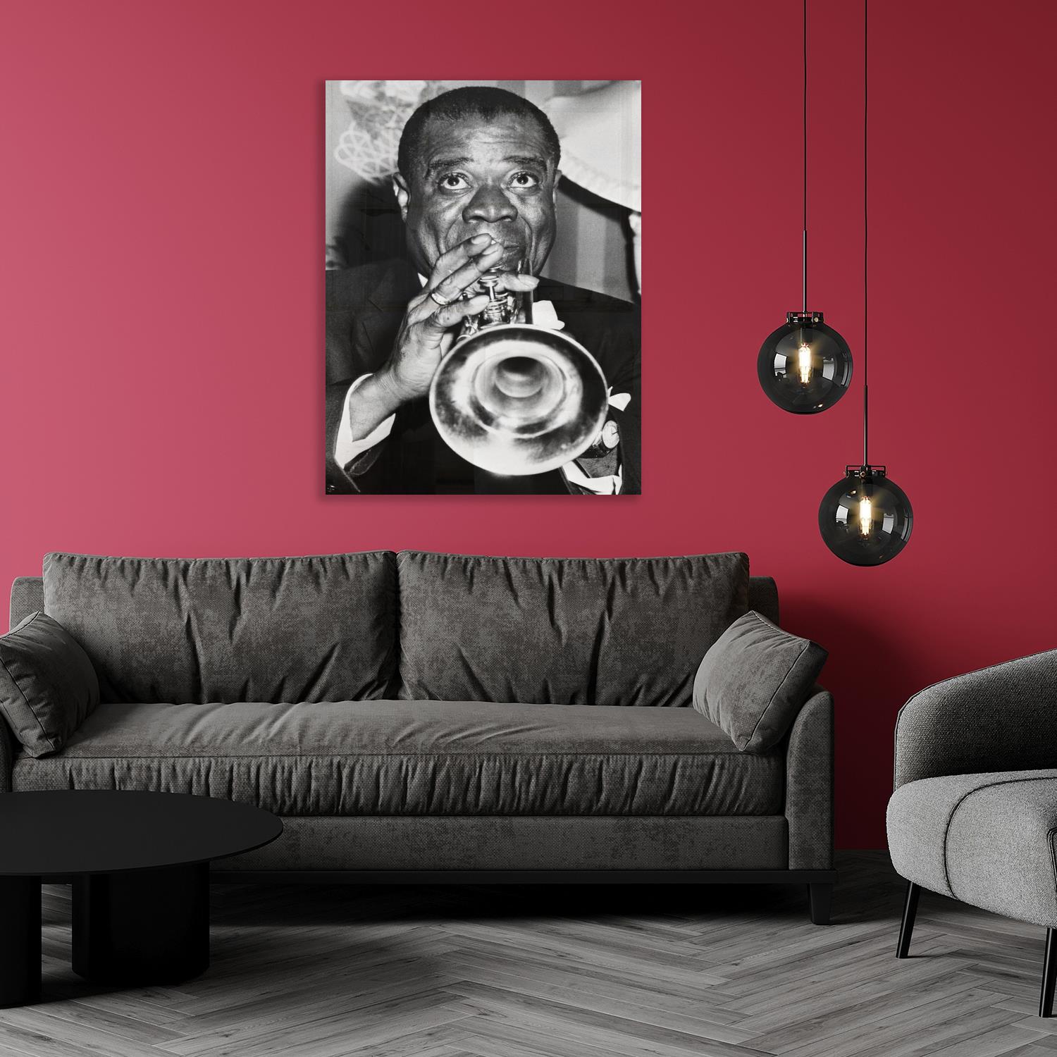 queence Acrylglasbild »Louis Armstrong«, Schwarz-Weiss-Mann-Stars-Portrait-Foto-Film-Filmfiguren-Filmszene, Fine Art-Print in Galeriequalität von queence