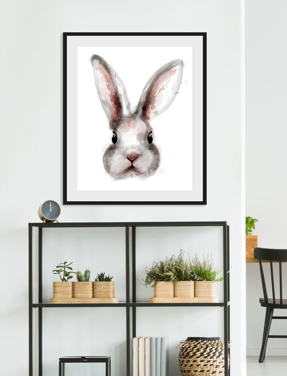 queence Bild »Aquarell Häschen«, Hase-Hasen-Kunst-Haustiere, (1 St.), HD Premium Poster-Druck inkl. Holzrahmen von queence