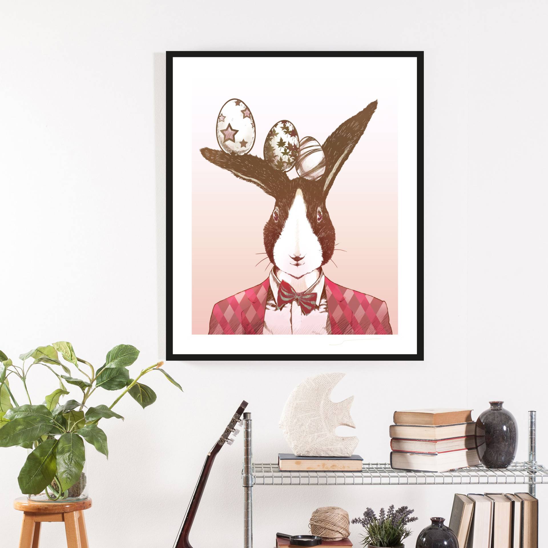 queence Bild »Aferno«, Hase-Hasen-Haustiere-Kunst-Ostern, (1 St.), HD Premium Poster-Druck inkl. Holzrahmen von queence