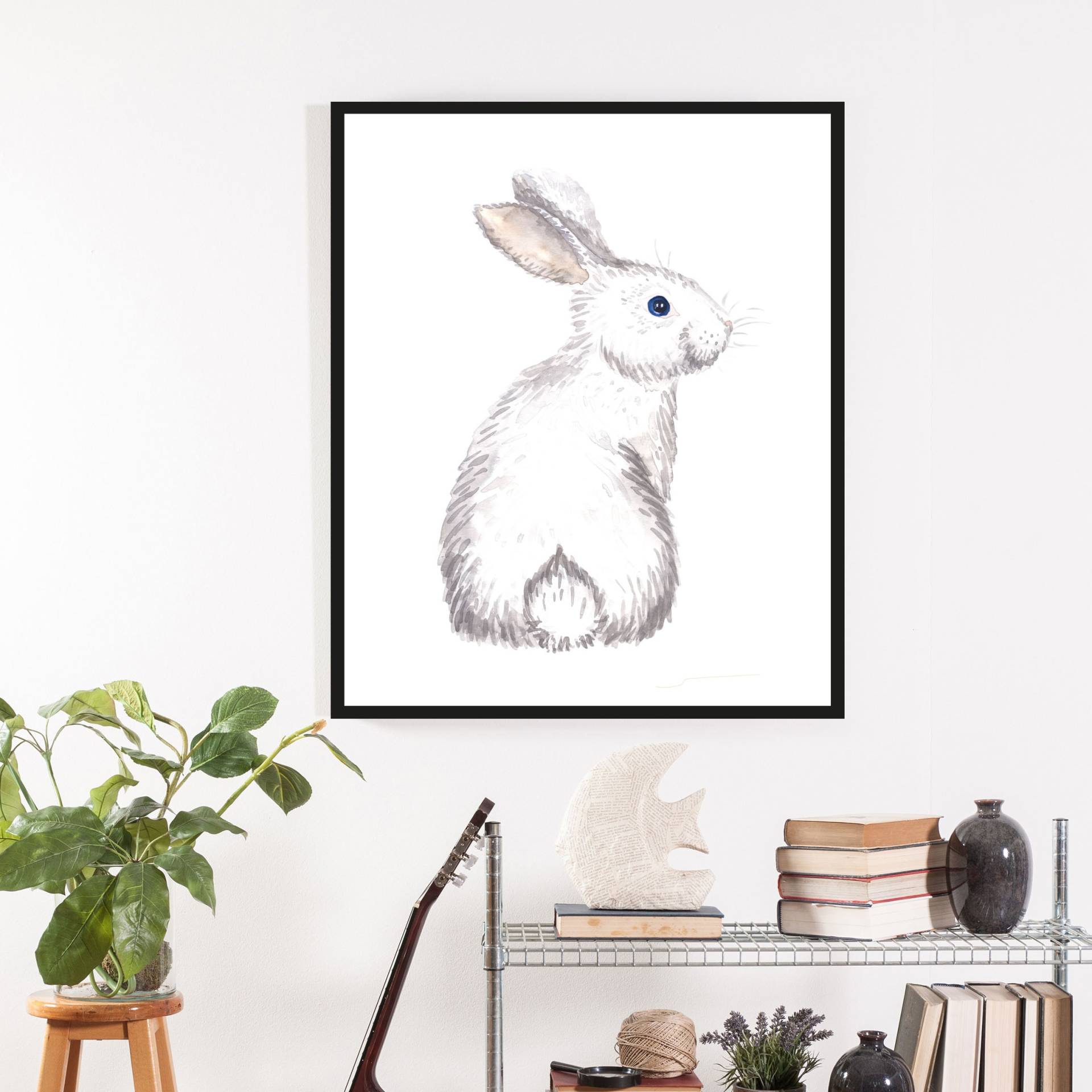 queence Bild »Afiro«, Hase-Hasen-Haustiere-Kunst-Ostern-Blumen, (1 St.), HD Premium Poster-Druck inkl. Holzrahmen von queence