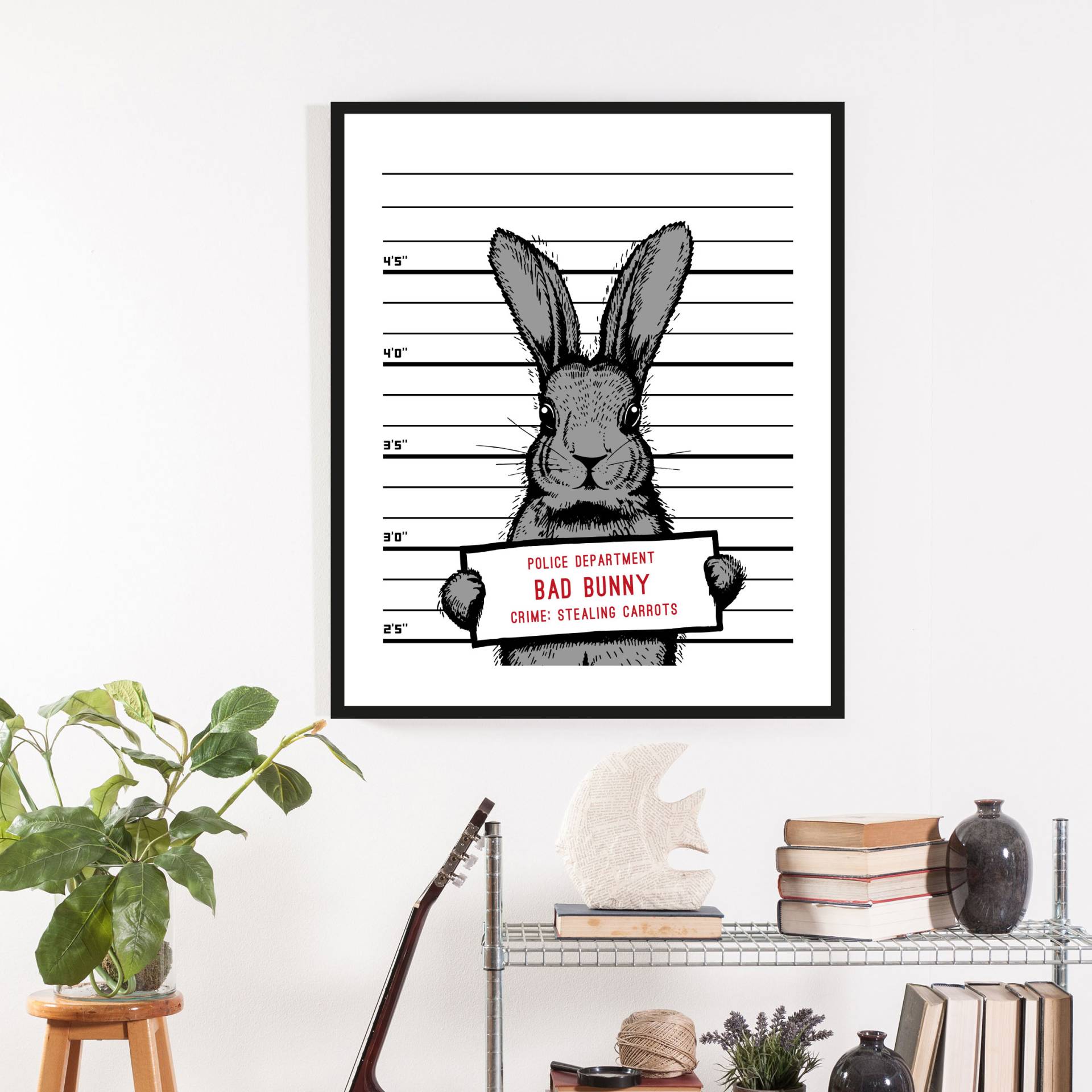 queence Bild »Akani«, Hase-Hasen-Haustiere-Schwarz-Weiss-Humor, (1 St.), HD Premium Poster-Druck inkl. Holzrahmen von queence