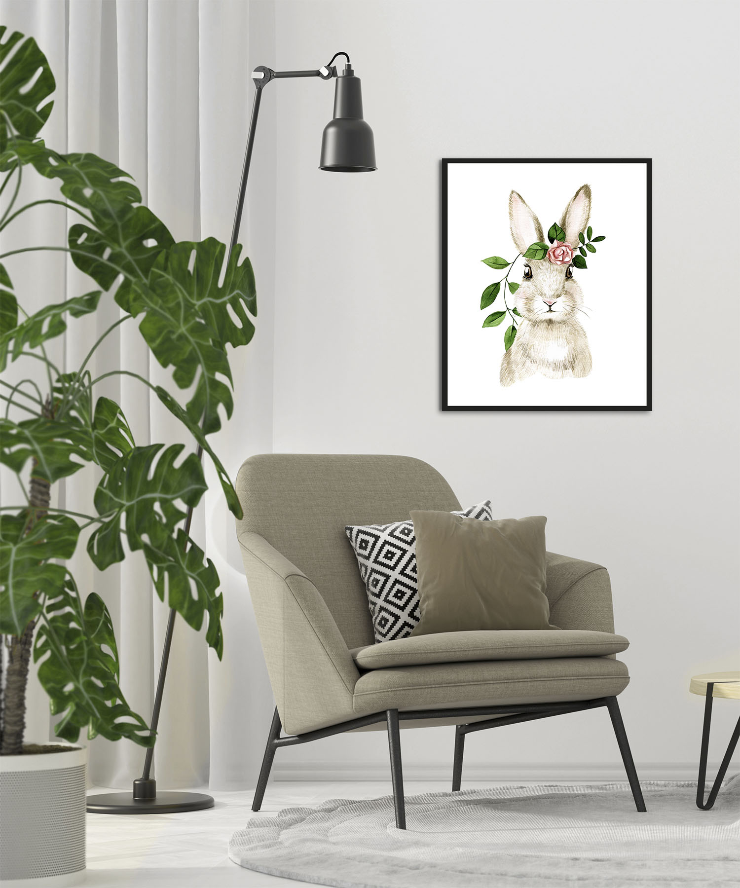 queence Bild »Akatosch«, Hase-Hasen-Haustiere-Kunst-Ostern-Blumen, (1 St.), HD Premium Poster-Druck inkl. Holzrahmen von queence